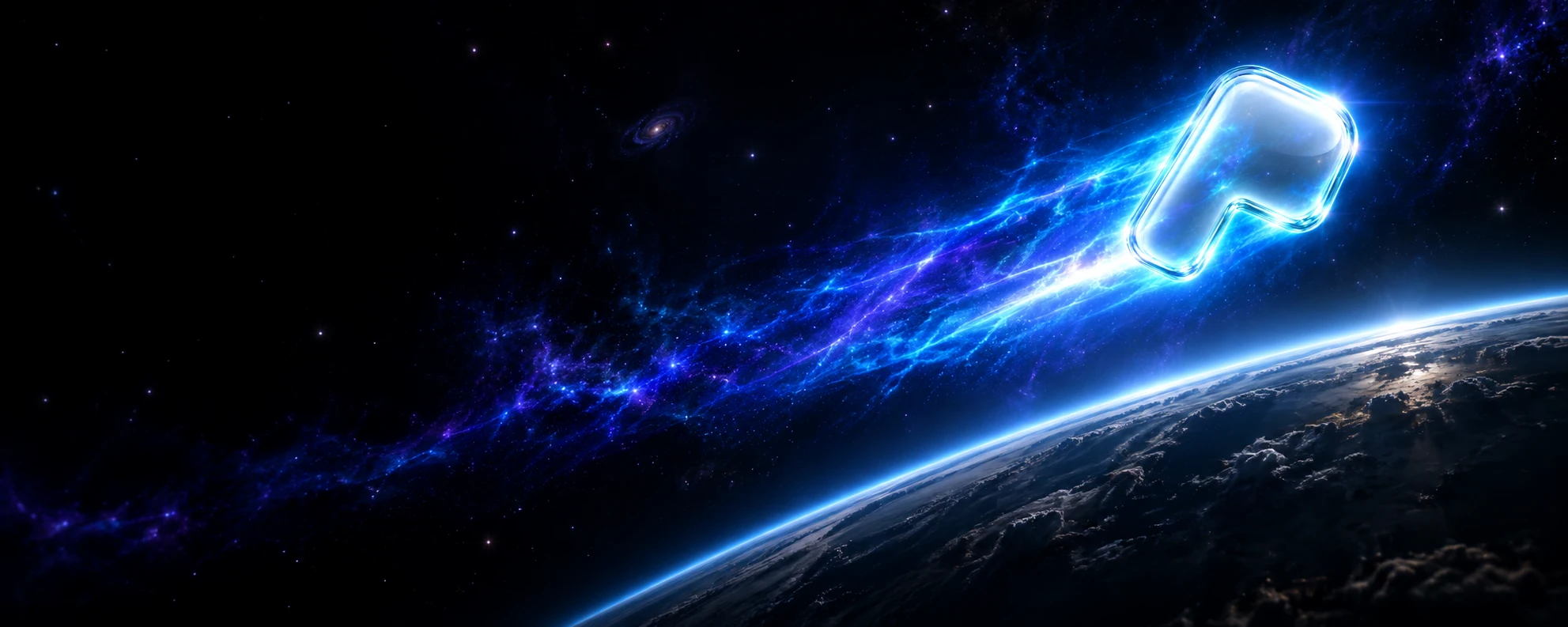 The luminous glass P flying over a planet